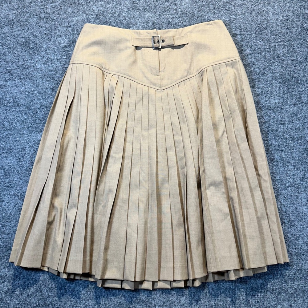 Bloomingdale's Pleated Skirt Women 6 Tan Wool Blend Preppy Academic Buckle